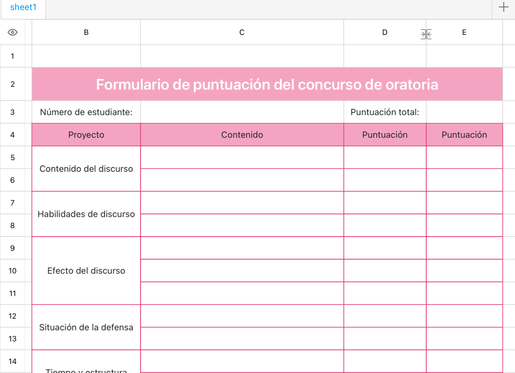 Formulario de puntuación del concurso de oratoria